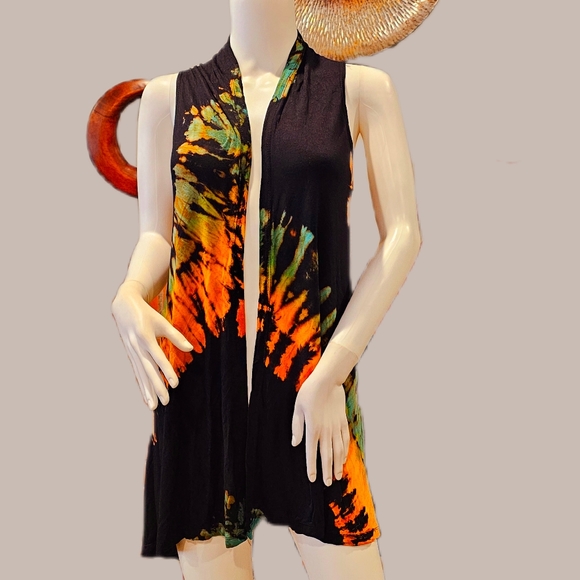 TIE DYE Blk Teal Stretchy Rayon Cardigan *5 Colors Avail.* OS NEW - Picture 4 of 8